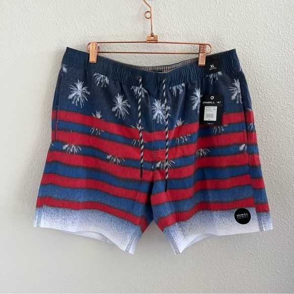 NWT O'Neill Sarfin Volley Shorts Board Shorts Trunks Swim Tropical Flag XL - Picture 1 of 8